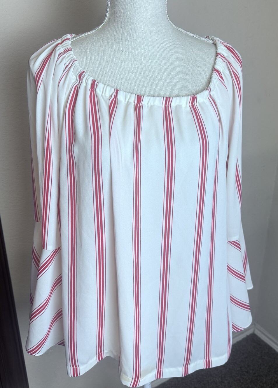 Talbots Off Shoulder Striped Shirt Blouse Top Women’s L Red White Flowy